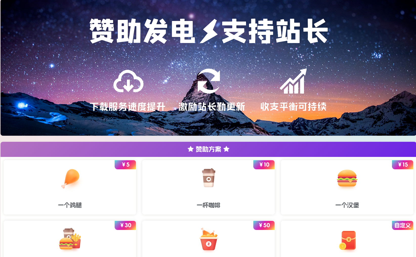 【zibll美化教程】小木屋赞助页面美化版(一键部署) - 疯二太郎的小木屋 - 星辰梦下的静谧之地